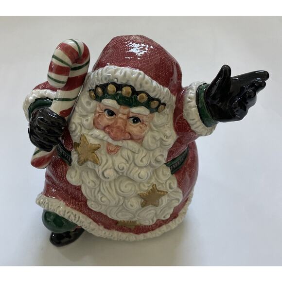 Retired FITZ & FLOYD "SNOW BUSINESS" SANTA CLAUS CHRISTMAS CANDY JAR Cookie- - Picture 2 of 13